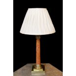 An Edwardian gilt brass and rouge marble Corinthian column table lamp, height 52cm