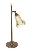 A 1930's English brass desk lamp with Art Nouveau style glass shade, height 58cm***CONDITION