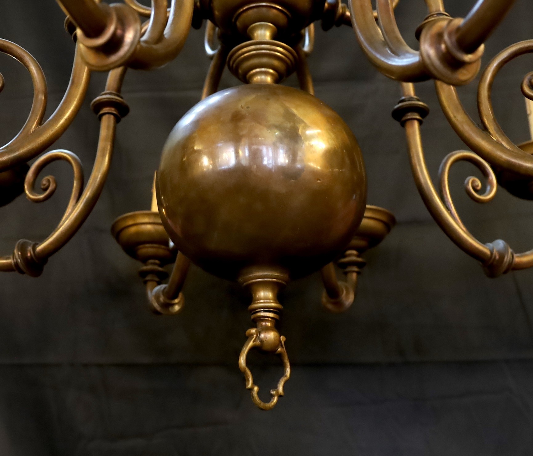 An early 20th century 17th century Dutch style brass eight light chandelier, height 82cm width - Image 3 of 4