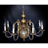A large Dutch bronzed brass eight light chandelier, drop 70cm. width 86cm
