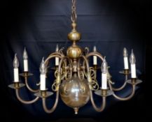 A large Dutch bronzed brass eight light chandelier, drop 70cm. width 86cm