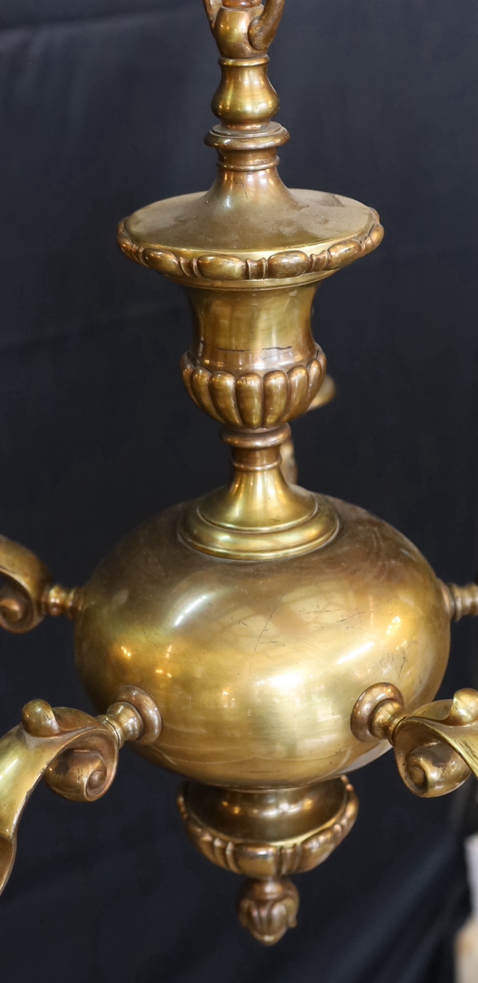 A 1930's English bronzed five light chandelier, height 48cm. width 50cm - Image 4 of 4