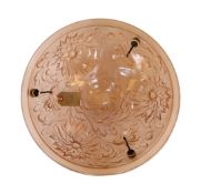 A 1920-30s French peach glass light bowl moulded with dahlias, with chain set and ceiling rose,