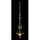 A late 19th century English brass telescopic lamp standard, height 146cm. width of base 43cm.***