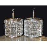 A pair of 1940s style moulded crystal glass and bronze metal ceiling lights, height overall 34cm.
