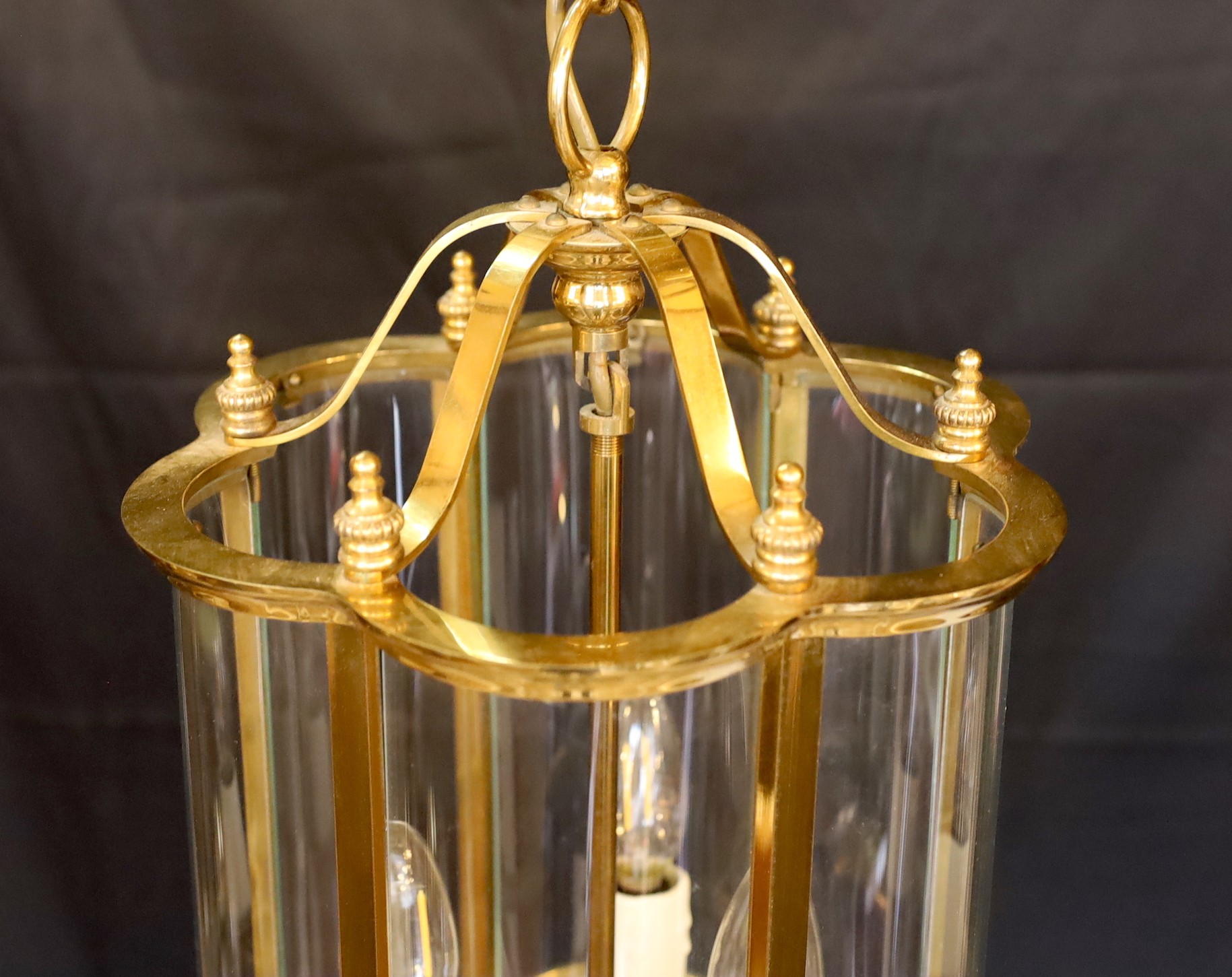 A pair of Georgian style lacquered brass globe hexagonal hall lantern, height 45cm. width 37cm - Image 2 of 2