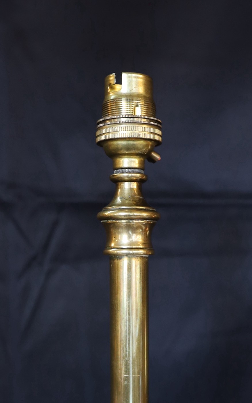 A late 19th century English brass telescopic lamp standard, height 146cm. width of base 43cm.*** - Image 4 of 4