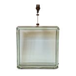 A German bronze mounted square glass ice block table lamp, height 45cm. width 30cm