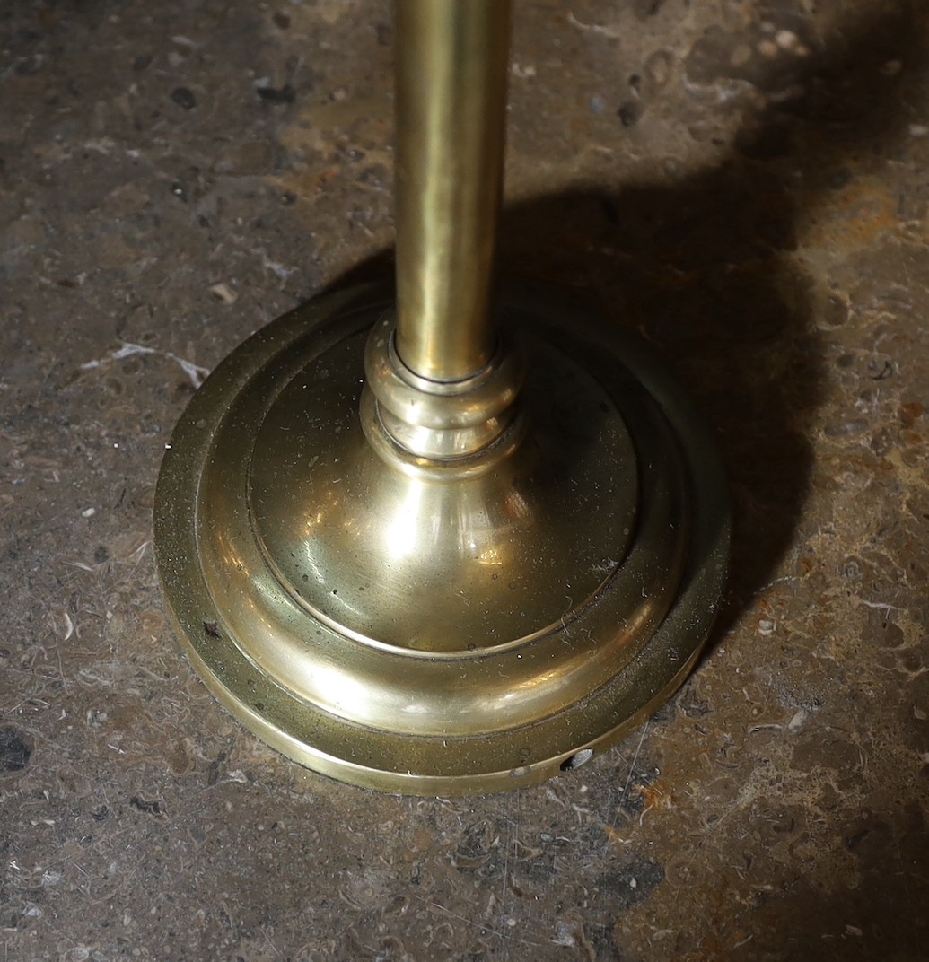 A 1930s English brass adjustable desk lamp, with flexible stem and scalloped shaped shade, height - Image 2 of 4