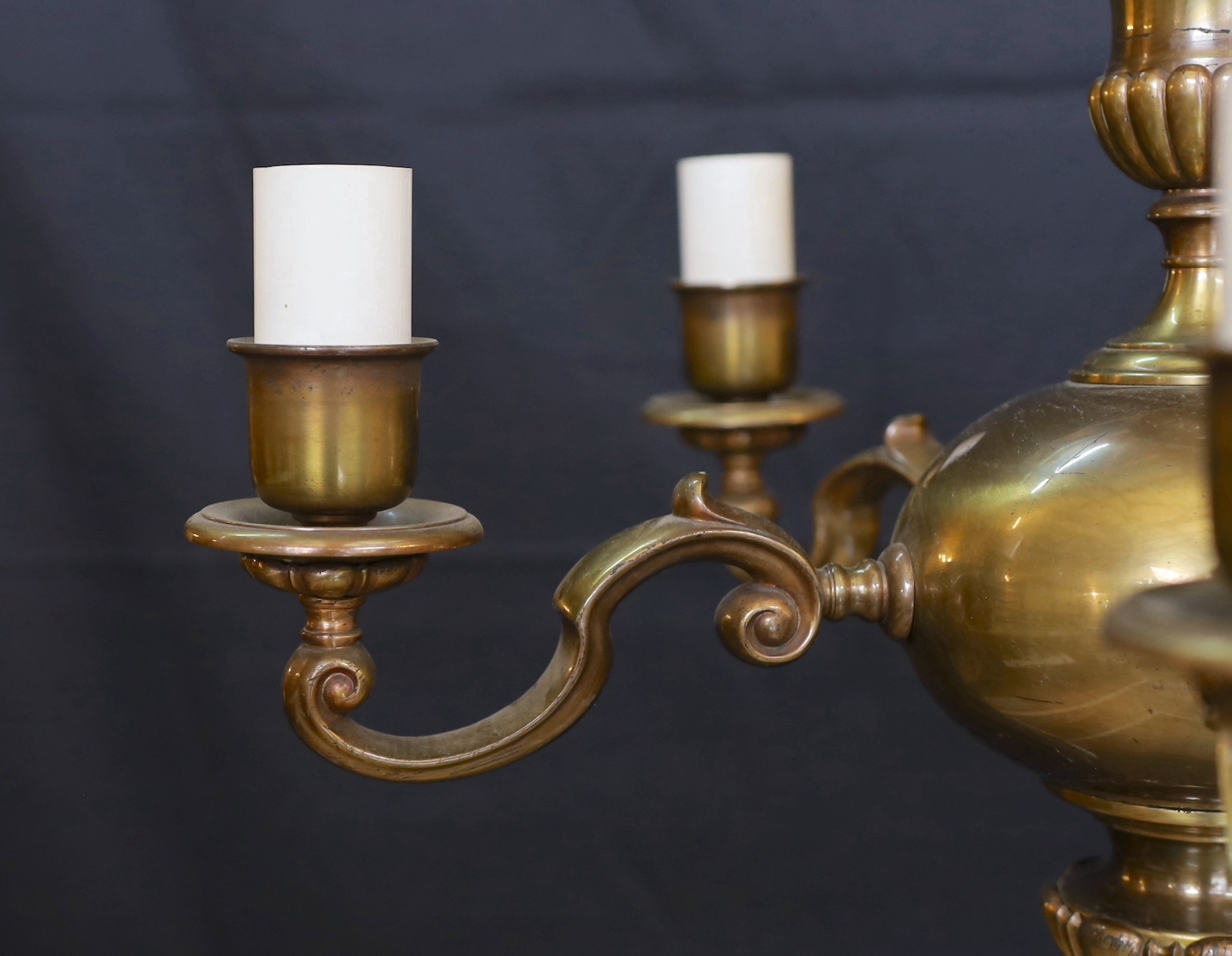 A 1930's English bronzed five light chandelier, height 48cm. width 50cm - Image 3 of 4