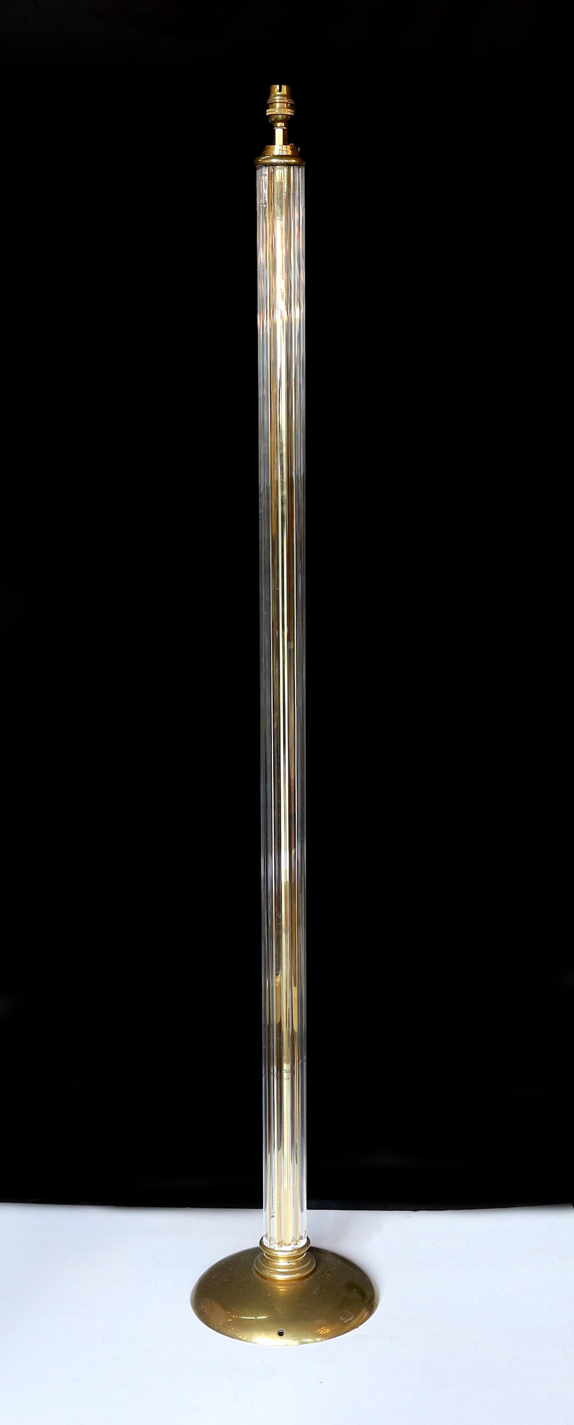 An Art Deco style brass and glass rod lamp standard, height 147cm*