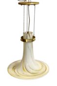 A 1960s Italian lacquered brass and marbled glass pendant ceiling light, height 64cm. diameter