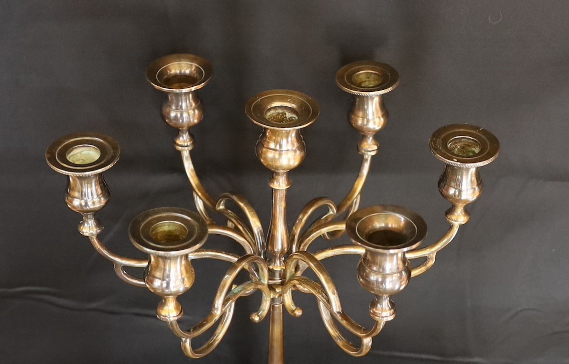 A pair of Victorian brass spiral twist candlesticks and a later seven light candelabrum, - Image 2 of 4