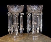A pair of late Victorian Bohemian cut glass lustres with spear shaped drops, height 28cm***CONDITION