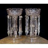 A pair of late Victorian Bohemian cut glass lustres with spear shaped drops, height 28cm***CONDITION