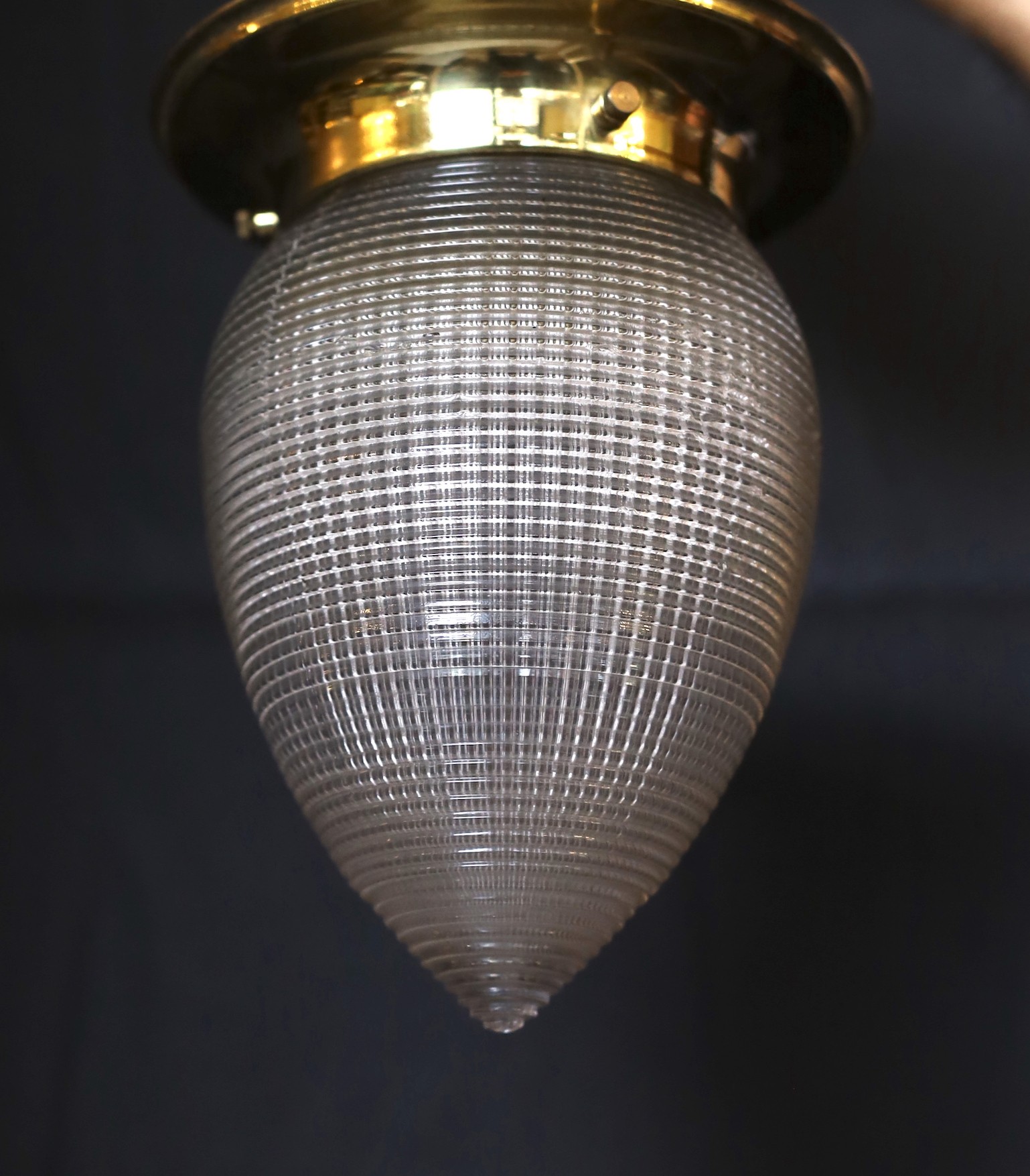 An Edwardian brass mounted ribbed glass ceiling light, height 17cm - Image 2 of 2