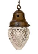 A 1920's English bronzed metal and cut glass light pendant, height 22cm***CONDITION REPORT***Very