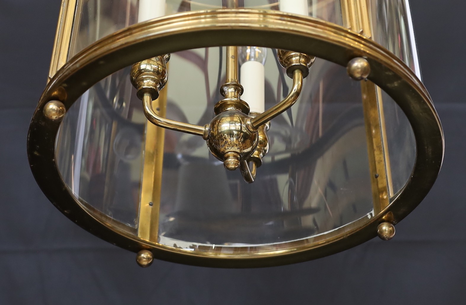 A large Georgian style brass hall lantern with internal bulb holder, height 79cm. diameter 38 cm*** - Image 2 of 3