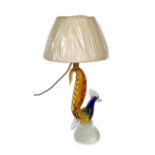 A Venetian Murano glass cockerel table lamp, height 32cm to base of bulb holder