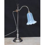 A 1930s style chrome plated adjustable desk lamp with Vaseline glass shade, height 60cm,