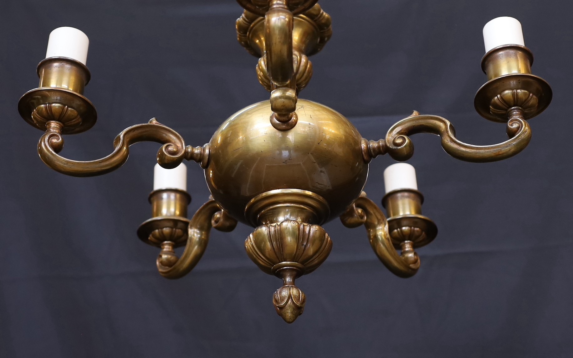 A 1930's English bronzed five light chandelier, height 48cm. width 50cm - Image 2 of 4