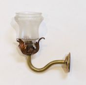 An English Arts & Crafts copper and brass wall light with cut and frosted glass shade, 22cm