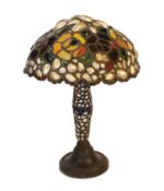 A 1920s Austrian stained glass and mother-of-pearl table lamp with domed shade, height 48cm***