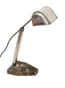 A 1930s French chrome plated adjustable desk lamp with marble base, height 42cm