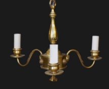 A 1930s French lacquered bronze three branch light fitting, height 35cm. width 38cm