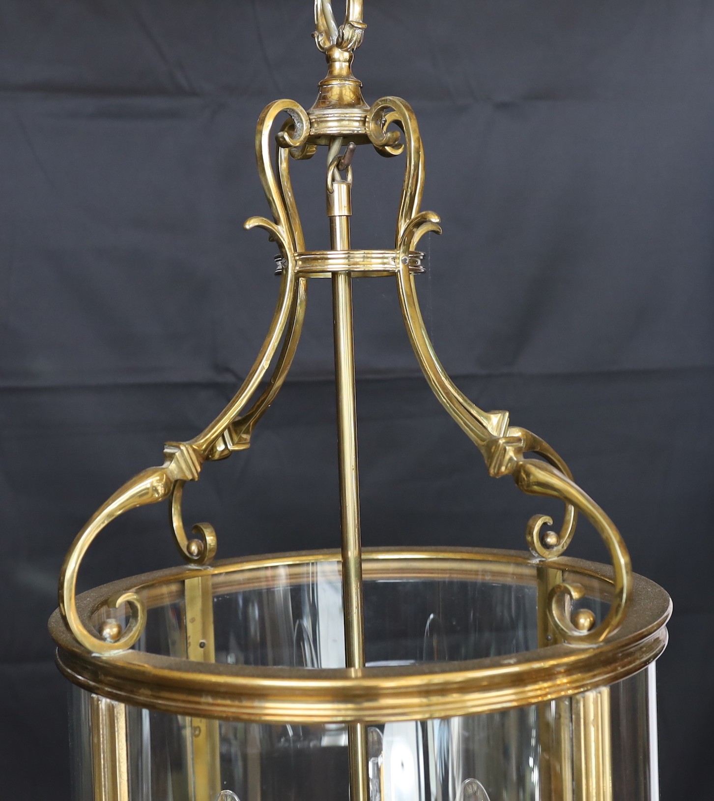 A large Georgian style brass hall lantern with internal bulb holder, height 79cm. diameter 38 cm*** - Image 3 of 3