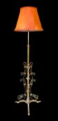 A late 19th century English brass and copper telescopic lamp standard, converted to electricity,