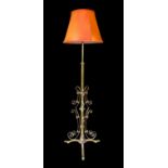 A late 19th century English brass and copper telescopic lamp standard, converted to electricity,