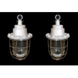 A pair of Russian galvanised iron and glass ships lights with glass liners, height 43cm. width