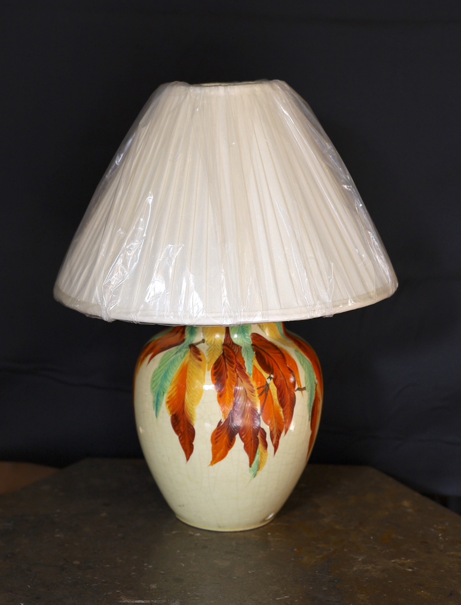 A 1930s English hand-painted pottery lamp base by Wait and Son of Midsham, Surrey, decorated with - Image 2 of 3