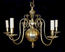 A Dutch style polished brass five light chandelier, height 48cm. width 62cm***CONDITION REPORT***