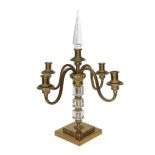 A French bronze and cut class four light candelabrum, height 45cm