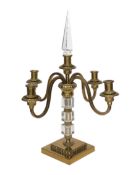 A French bronze and cut class four light candelabrum, height 45cm