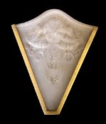 An Art Deco bronzed metal and frosted glass up lighter wall light, height 34cm. width 27cm***