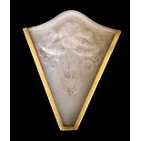 An Art Deco bronzed metal and frosted glass up lighter wall light, height 34cm. width 27cm***