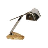 A 1930s French chrome plated adjustable desk lamp with marble base, height 38cm