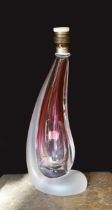 A 1960’s Val St Lambert frosted and cranberry tinted glass table lamp, with original label, height