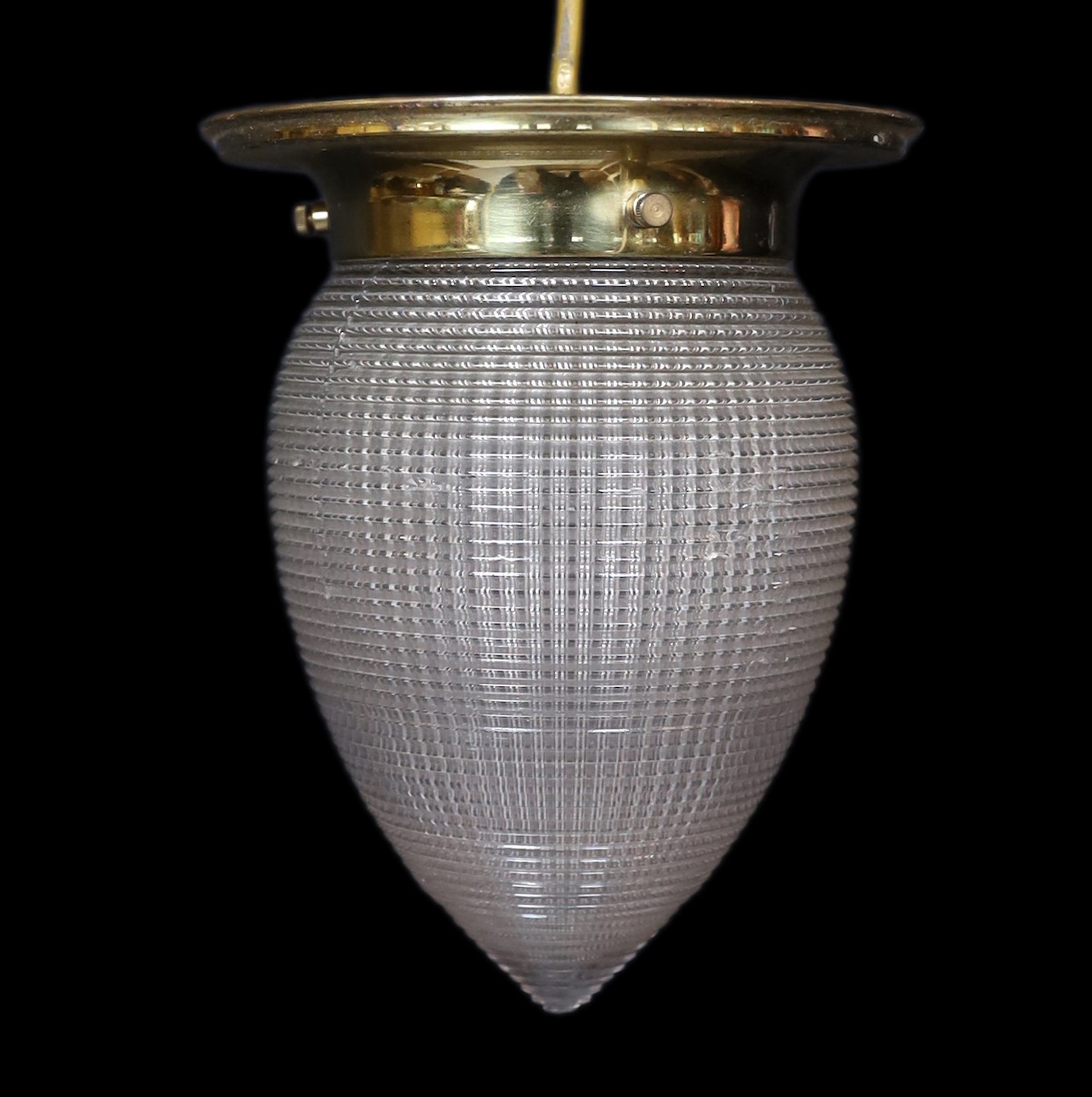 An Edwardian brass mounted ribbed glass ceiling light, height 17cm