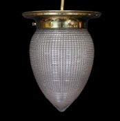 An Edwardian brass mounted ribbed glass ceiling light, height 17cm