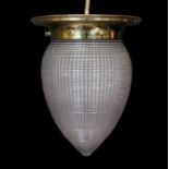 An Edwardian brass mounted ribbed glass ceiling light, height 17cm