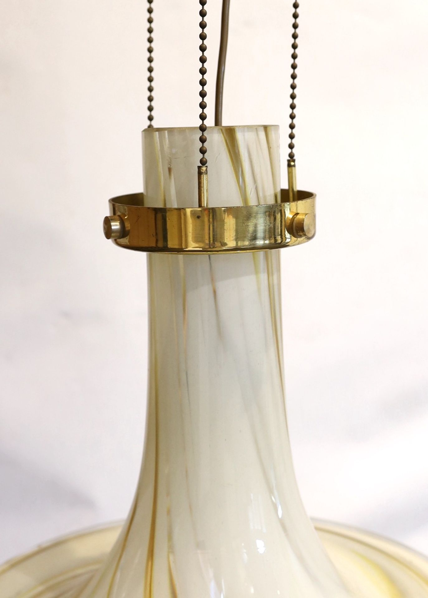 A 1960s Italian lacquered brass and marbled glass pendant ceiling light, height 64cm. diameter - Image 2 of 4