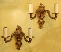 A pair of late 19th century French ormolu twin branch wall lights, height 21cm