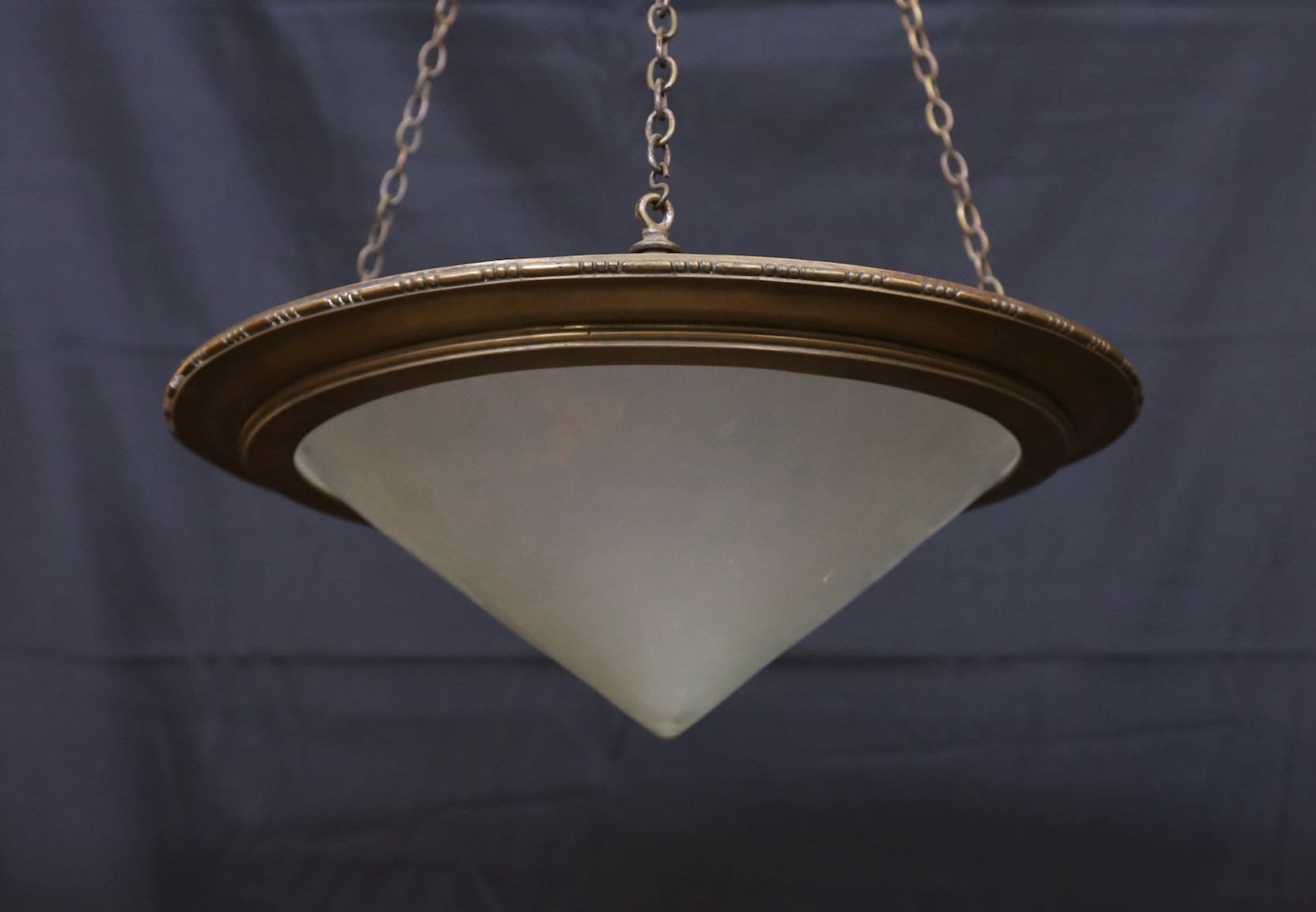 A 1920s-30s French bronze mounted frosted glass light bowl, diameter 43cm - Image 2 of 2