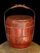 A 19th century Chinese lacquered and decorated wood wedding basket, height 51cm. width 34cm***