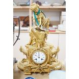 A French gilt metal figural mantel clock, 48cms high