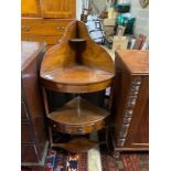 A George III inlaid mahogany bowfronted corner washstand, width 54cm, depth 38cm, height 116cm